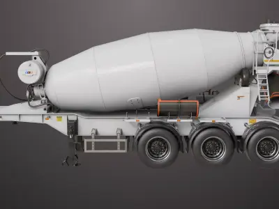 Cement Mixer White Trailer Rigged All PBR Unity UE Textures Low-poly 3D model