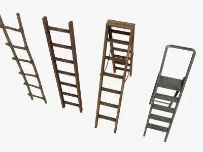 Ladder Collection four wooden ladders Low-poly 3D model