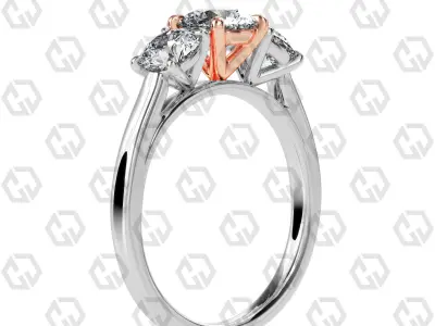 Ring 139 Round 3 stone ring plain cathedral shank 3D print model