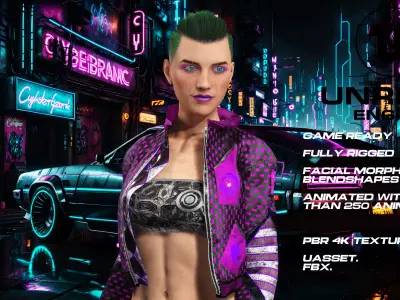 CyberPunk girl full rigged - game ready - animated Low-poly 3D model purchase