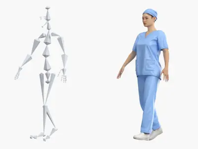  Emergency Nurse Figure Blood Stains T Pose Blue Fur Rigged 