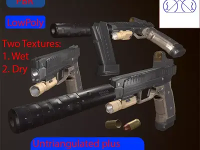 Laugo Arms Alien Pistol with LaserSight Suppressor Low-poly 3D model