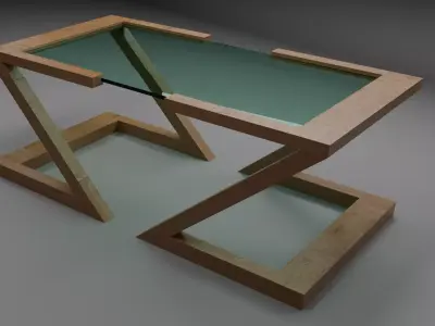 Low-Poly Modern Wooden Table with Glass Top-Table Design 02 Low-poly 3D model
