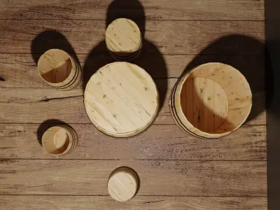 Multiple Wooden Barrels Low-poly 3D model