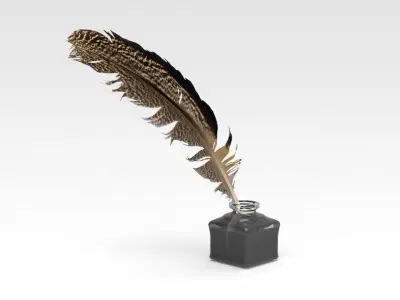 Inkwell feather quill in bottle 3D model