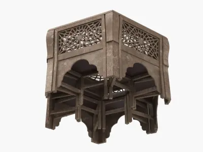 Vintage Dining Table and Chairs with Arabesque Carvings 3D model