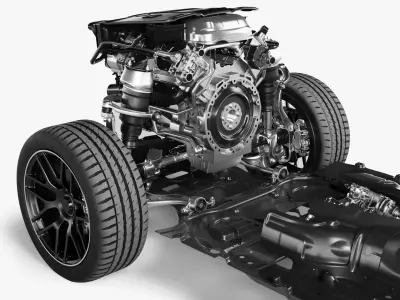 SUV Chassis engine wheels 3D model