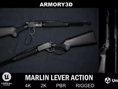 GAME READY MARLIN LEVER ACTION RIFLE PBR RIGGED Low-poly 3D model