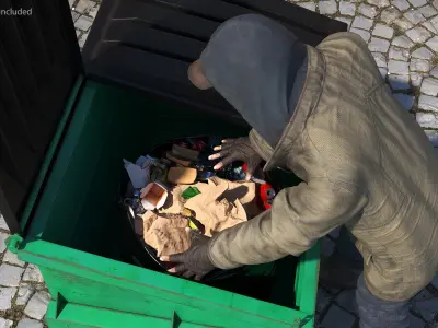  Homeless Man Digs Through Dumpster 