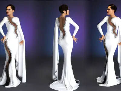 Evening Dress in 3DS Max - Marvelous Designer and clo3d No - 19  3D model
