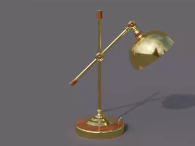 Vintage gold metal desk lamp with wooden trims type 3 Low-poly 3D model