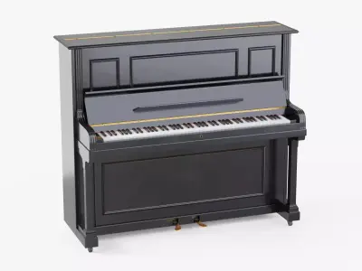 Black Upright Piano Low-poly 3D model