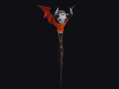 Magical Wand Wizard Wooden Weapon Skull Head Horn Scepter Low-poly 3D model