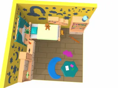 Isometric cartoon children room 09 3D model