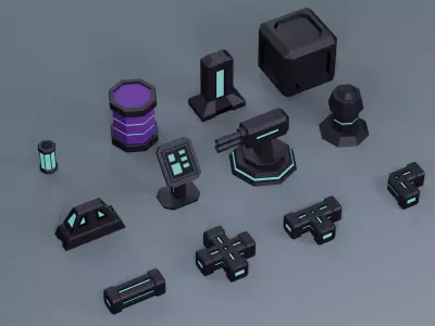 Low Poly Sci-Fi Special Edition Bundle HS - 48 Assets Low-poly 3D model