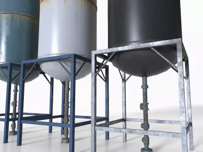 Old and Rusty Water Tanks 3 Low-poly 3D model