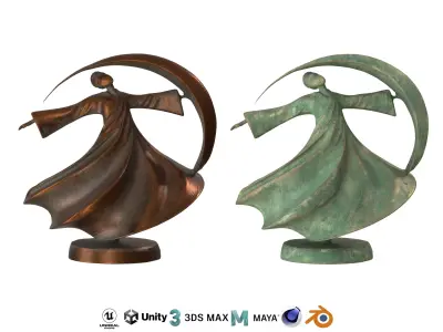 Dancing human bronze statues Low-poly 3D model