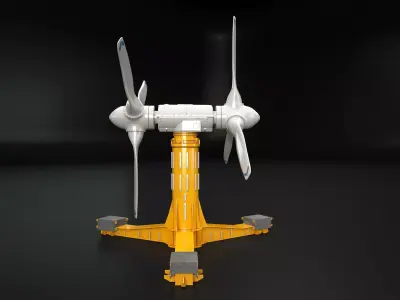 Tidal Power Double Turbine Low-poly 3D model