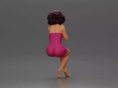 Woman in Pink Dress Sitting with Hands on Chin 3D print model
