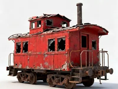 Wrecked Post-Apocalyptic Caboose 3d model Low-poly 3D model