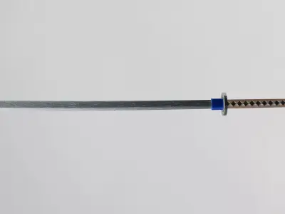 Traditional Japanese katana with a blue hilt and a sharp 3D model