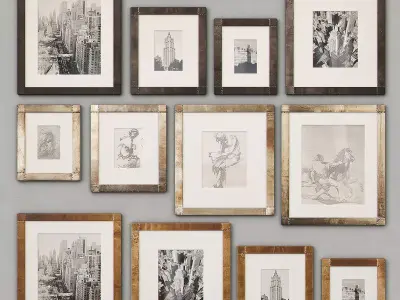 RH Antiqued Nailhead Gallery Frames 3D model
