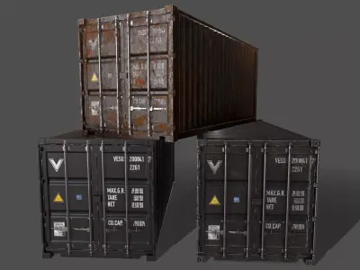 PBR 20 ft Shipping Cargo Container Version 1 - Black Low-poly 3D model