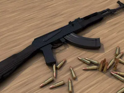 Ak-47 with bullets Low-poly 3D model