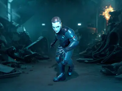Futuristic Cyborg with Metallic Armor Low-poly 3D model