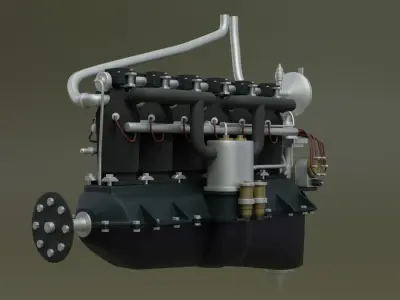 Mercedes DIII Vintage Aircraft Engine 3D model