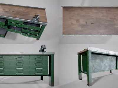 Workbench and Vise Low-poly 3D model