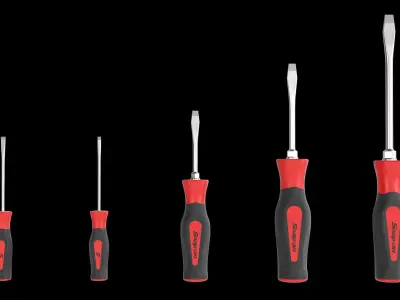 5 pc Flat Tip Instinct Soft Grip Red Screwdriver Set SGDS50BR Low-poly 3D model