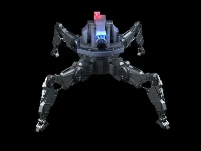 turret robot with machine gun Low-poly 3D model