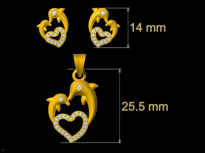  Fancy Heart Pendant Set - 009 3D print model