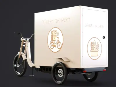 Electric Cargo Tricycle Delivery Bicycle - Bakery Delivery Low-poly 3D model