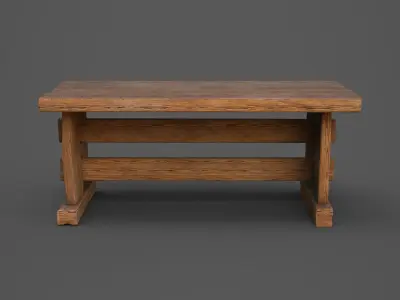 Medieval Vintage old  Wooden Table Chunky PBR  Low-poly 3D model