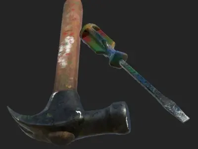 Hamer hammer with paint Low-poly 3D model