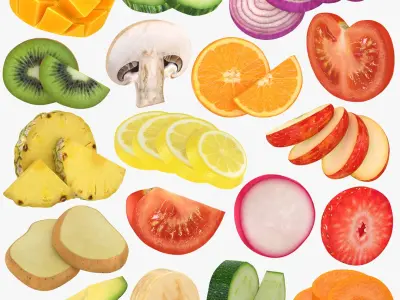 Vegetable and Fruit Slices Collection 3D model