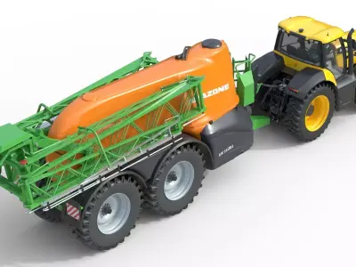 JCB Fastrac Tractor and Trailed Filed Sprayer   Low-poly 3D model