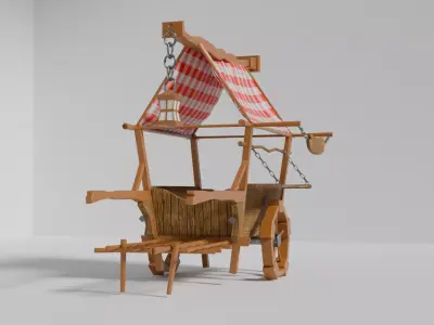 Handcrafted Stylized Wooden Cart Low Poly Game Ready Free low-poly 3D model