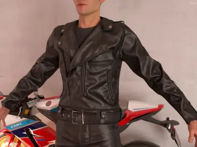 Classic Rocker Leather Jacket Black 3D model