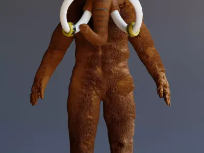Mammoth with mascot human body 3D model