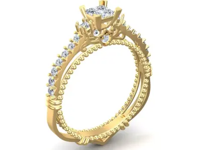Gold Engagement Diamonds Ring 3D print model