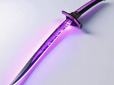 Glowing Purple Neon Katana 3D model