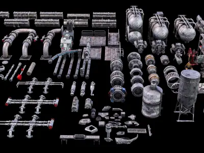 PBR Industrial Kitbash V2 - 200 Textured Models - Free Sample 3D model