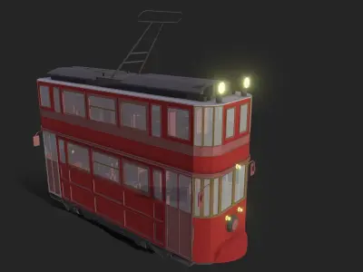 Vintage Style Double Decker Tram Low-poly 3D model