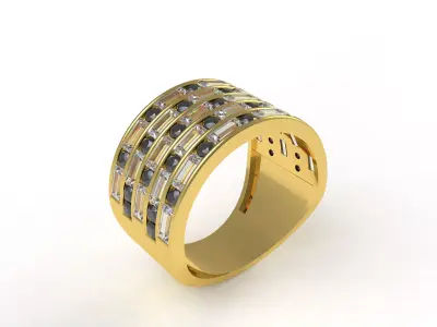 Baguette  Round Gents Ring 3D print model