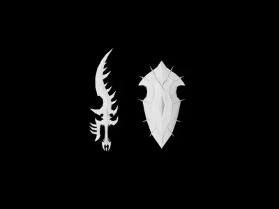 Cursed - Sword and Shield Low-poly 3D model