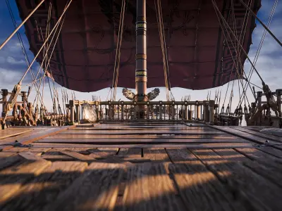 High Quality Antique Trireme Ship  with interior  Low-poly 3D model