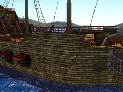 Old Sail Ship Low-poly 3D model